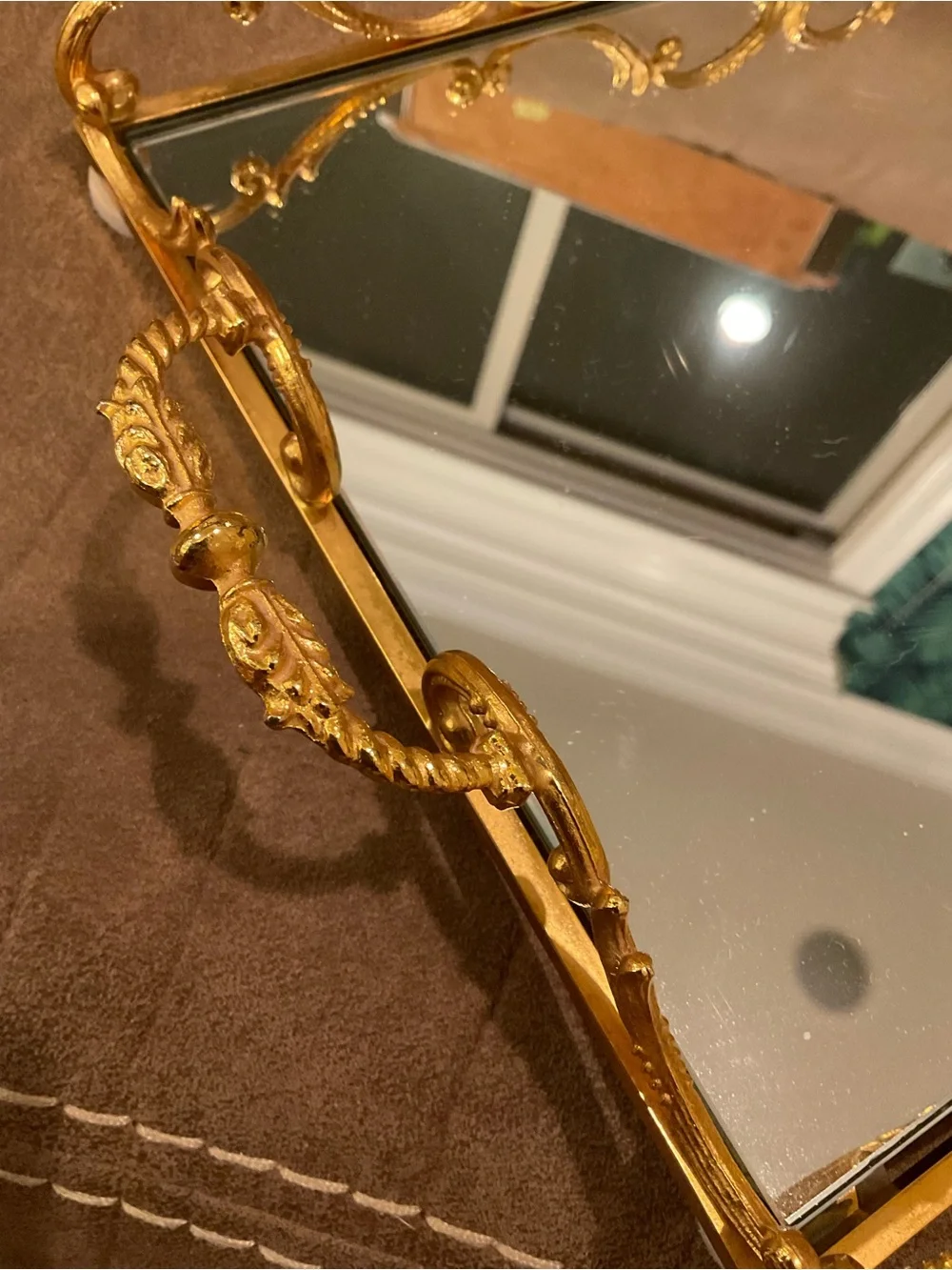 Ornate Vintage Gold Vanity Mirrored Tray